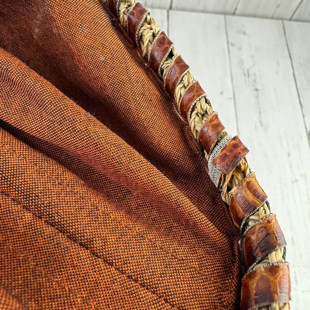 VTG Beirn Brown Cotton Raffia and Leather Trim Shoulder Tote Bag Hand Made